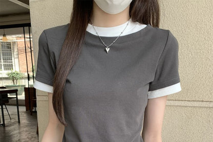 Faux Two-Piece Crewneck Stripe Tee