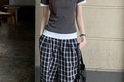 Faux Two-Piece Crewneck Stripe Tee
