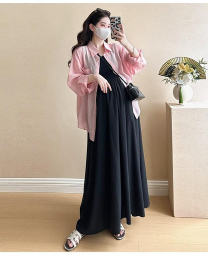 Maternity Collared Shirt and A-Line Dress Set