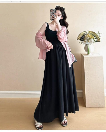Maternity Collared Shirt and A-Line Dress Set
