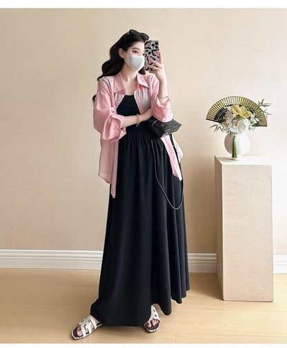 Maternity Collared Shirt and A-Line Dress Set