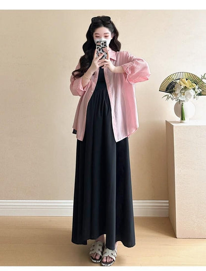 Maternity Collared Shirt and A-Line Dress Set