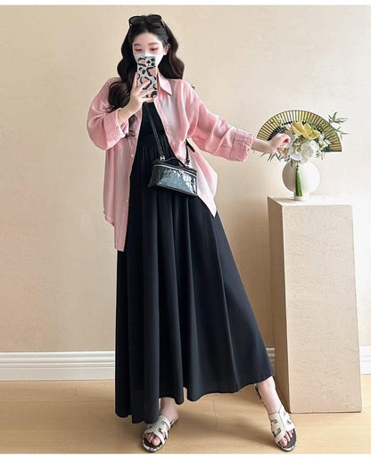 Maternity Collared Shirt and A-Line Dress Set