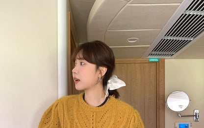 Puffed Sleeve Crew Neck Knit Top