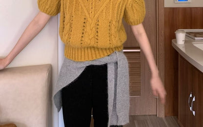 Puffed Sleeve Crew Neck Knit Top