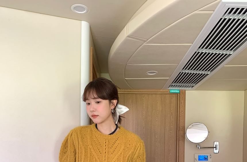 Puffed Sleeve Crew Neck Knit Top