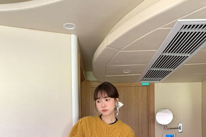 Puffed Sleeve Crew Neck Knit Top