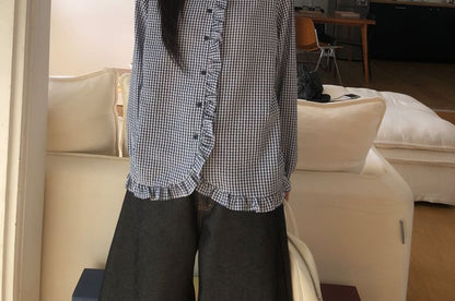Gingham Peter Pan Collar Button Shirt