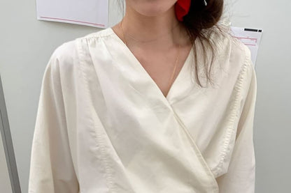 V-Neck Wrap Blouse with Tie Waist and Long Sleeves