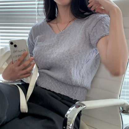 Cropped V-Neck Jersey Tee