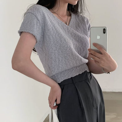 Cropped V-Neck Jersey Tee