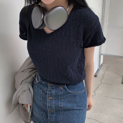 Cropped V-Neck Jersey Tee