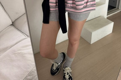 Striped Contrast Collar Half-Zip Pullover