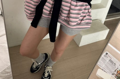 Striped Contrast Collar Half-Zip Pullover