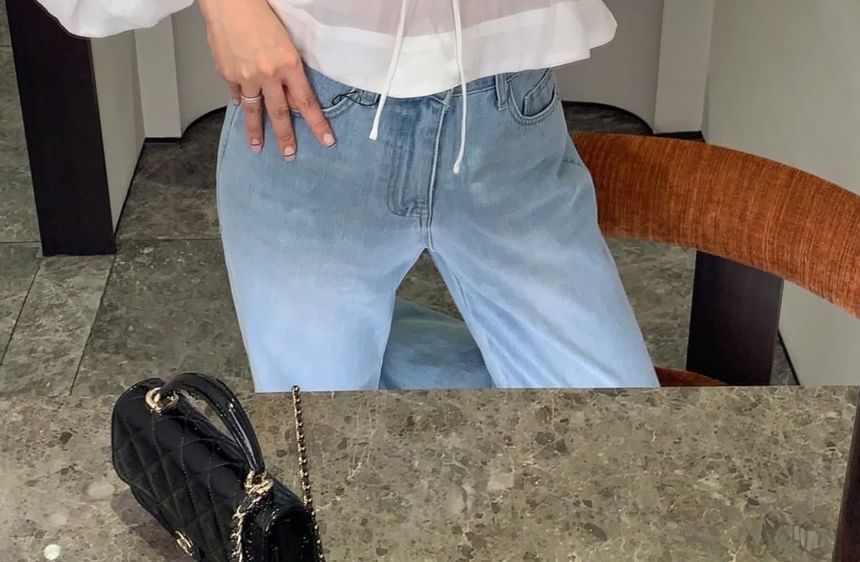 Frilled Long-Sleeve Tie-Front Blouse