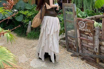 Cutout Back Tank with Maxi Skirt and Belt Set