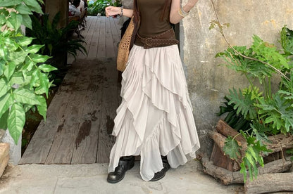 Cutout Back Tank with Maxi Skirt and Belt Set