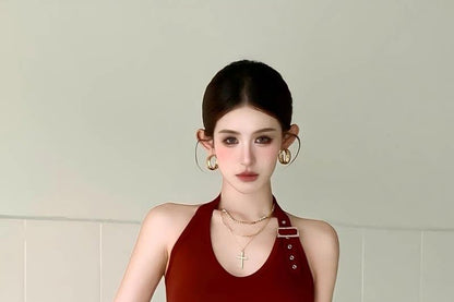 Buckled Halter Crop Top