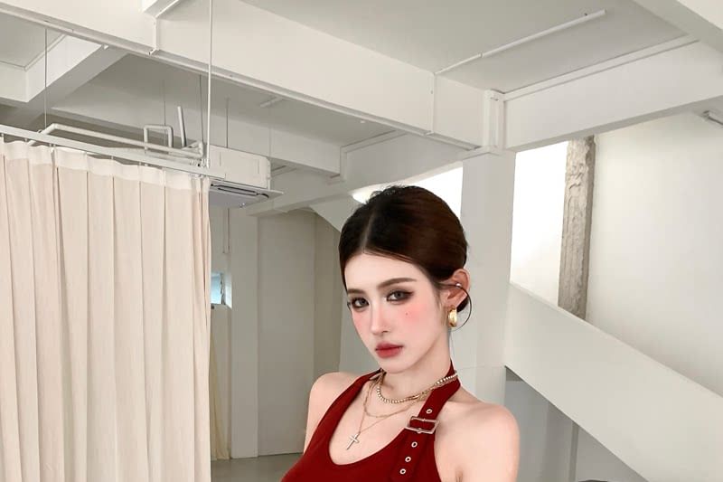 Buckled Halter Crop Top