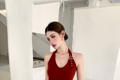 Buckled Halter Crop Top