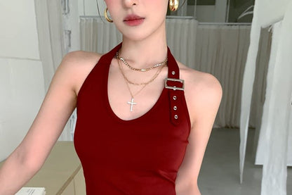 Buckled Halter Crop Top