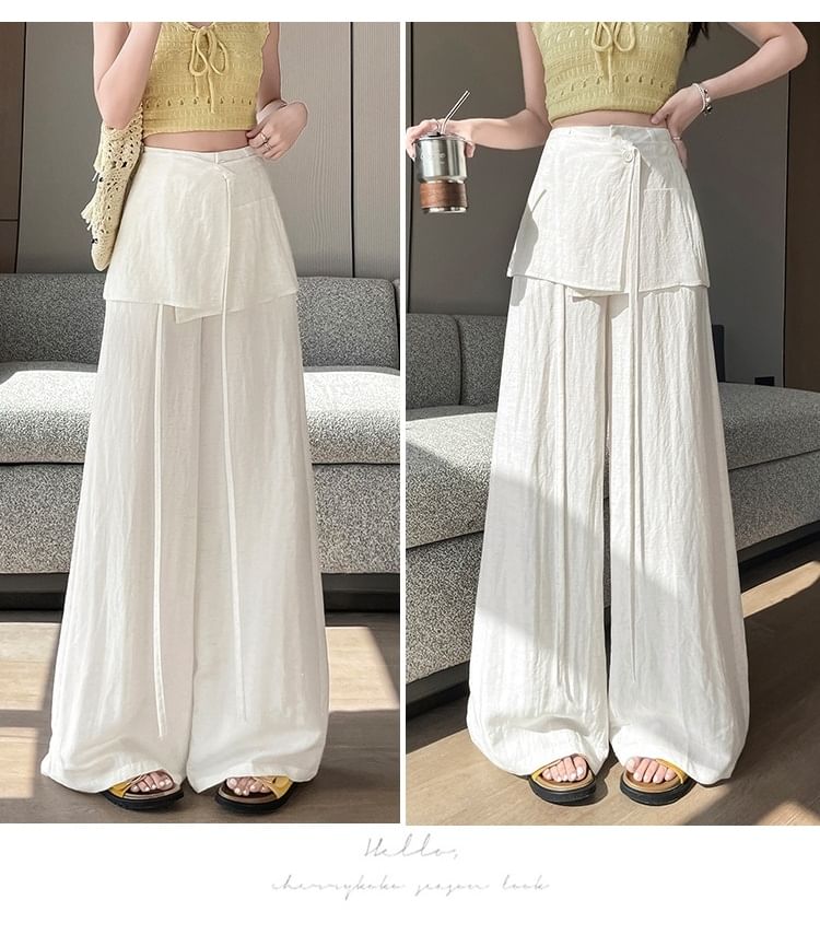 Set: High Waist Plain Wide Leg Pants + Wrap Skirt
