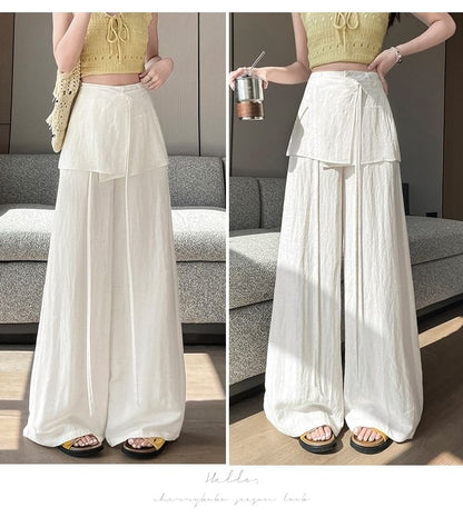Set: High Waist Plain Wide Leg Pants + Wrap Skirt