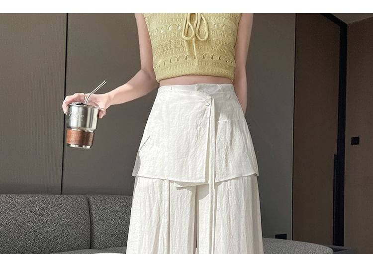 Set: High Waist Plain Wide Leg Pants + Wrap Skirt