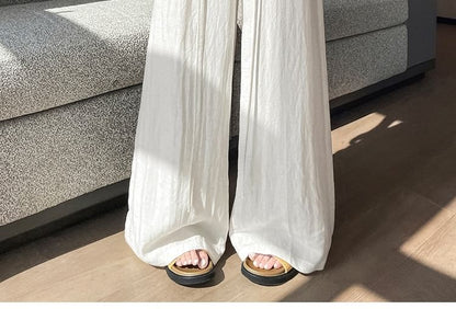 Set: High Waist Plain Wide Leg Pants + Wrap Skirt