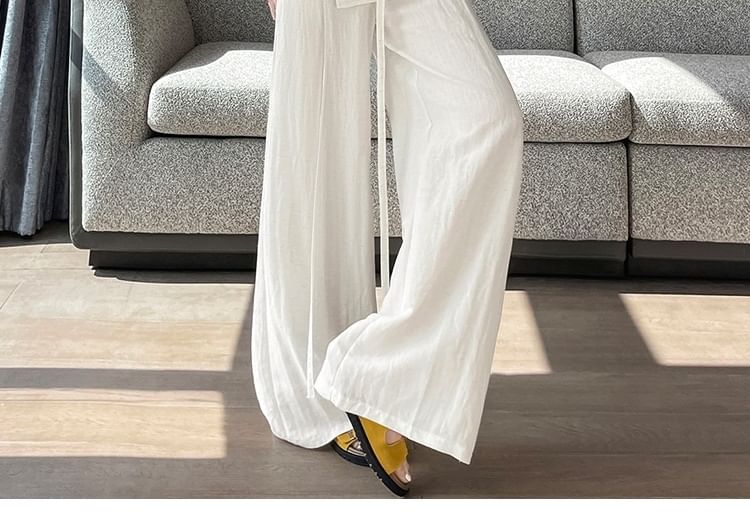 Set: High Waist Plain Wide Leg Pants + Wrap Skirt