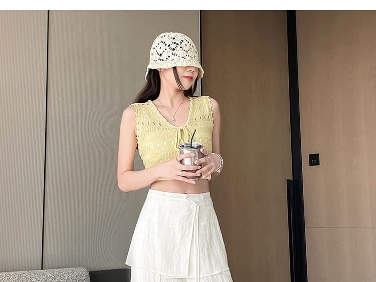 Set: High Waist Plain Wide Leg Pants + Wrap Skirt