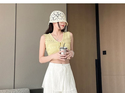 Set: High Waist Plain Wide Leg Pants + Wrap Skirt