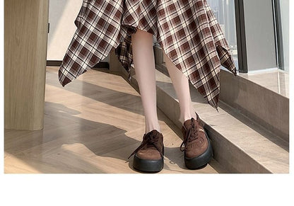 Set: High Waist Plaid Asymmetrical A-Line Skirt + Belt