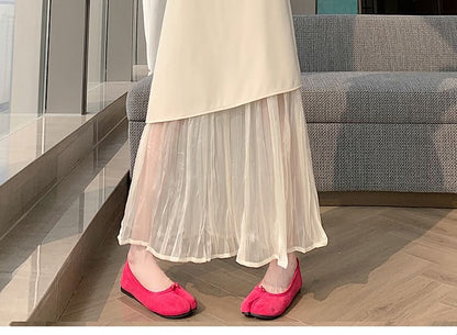 High Waist Plain Panel Mesh Maxi A-Line Skirt