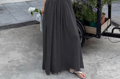 Set: Short-Sleeve Cowl Neck Plain Knit Top + Mid Rise Maxi A-Line Skirt