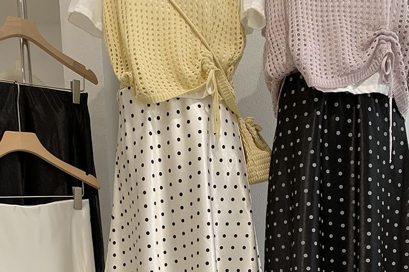 Mid Rise Polka Dot Satin A-Line Skirt