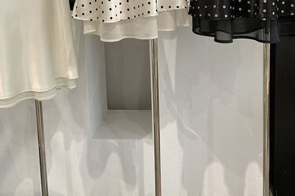 Mid Rise Polka Dot Satin A-Line Skirt