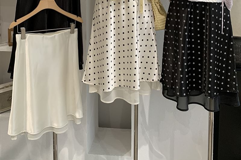 Mid Rise Polka Dot Satin A-Line Skirt