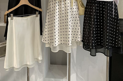 Mid Rise Polka Dot Satin A-Line Skirt