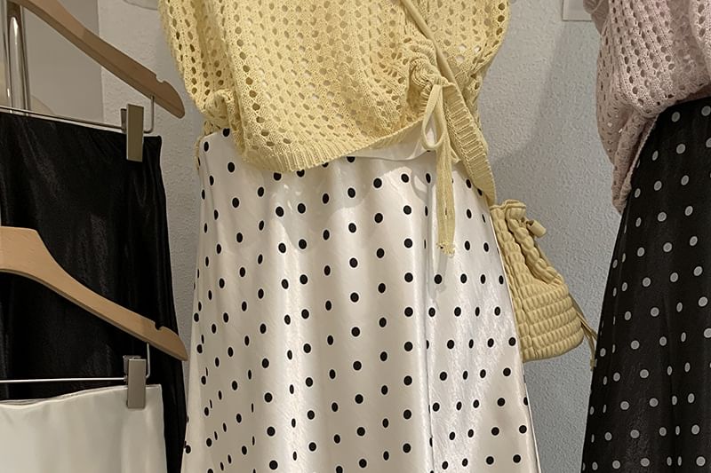 Mid Rise Polka Dot Satin A-Line Skirt