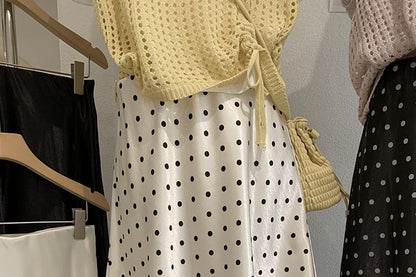 Mid Rise Polka Dot Satin A-Line Skirt