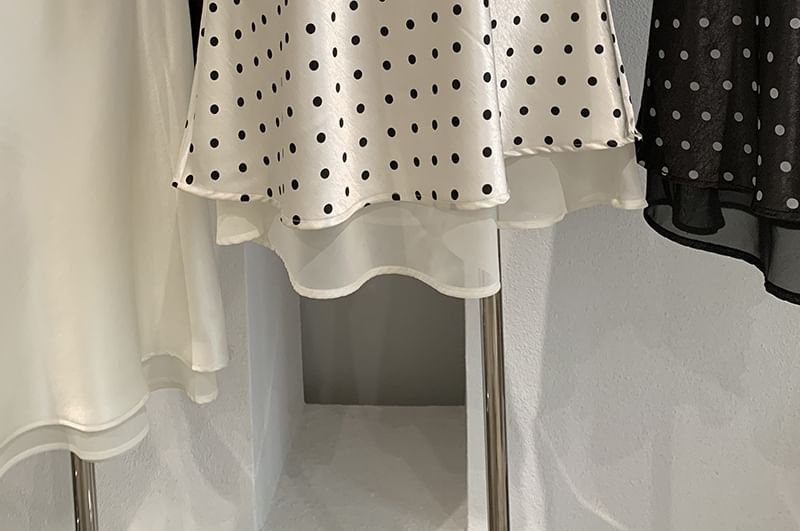 Mid Rise Polka Dot Satin A-Line Skirt