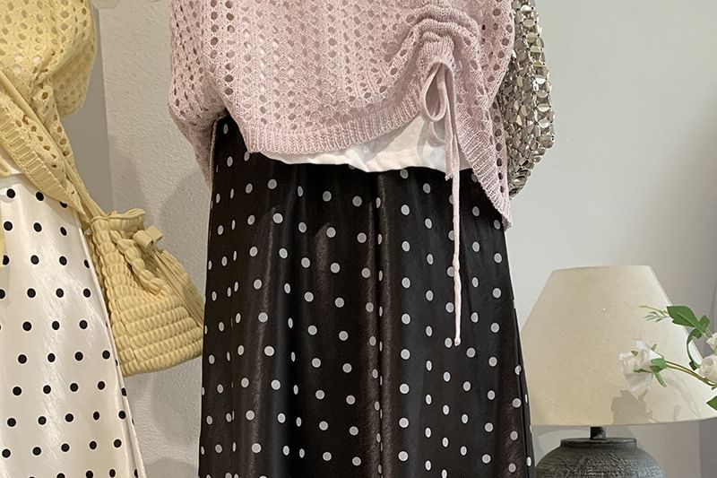 Mid Rise Polka Dot Satin A-Line Skirt