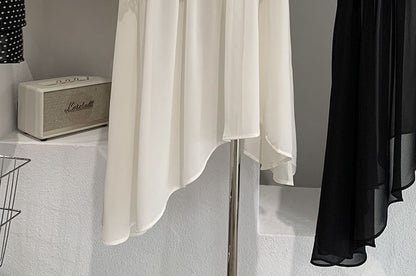 High Waist Plain Lace Trim Asymmetrical Midi A-Line Skirt