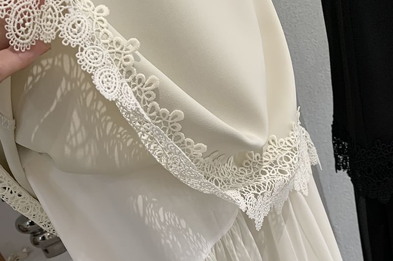 High Waist Plain Lace Trim Asymmetrical Midi A-Line Skirt