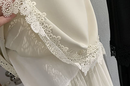 High Waist Plain Lace Trim Asymmetrical Midi A-Line Skirt