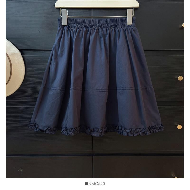 Elastic Waist Plain Frill Panel Mini A-Line Skirt