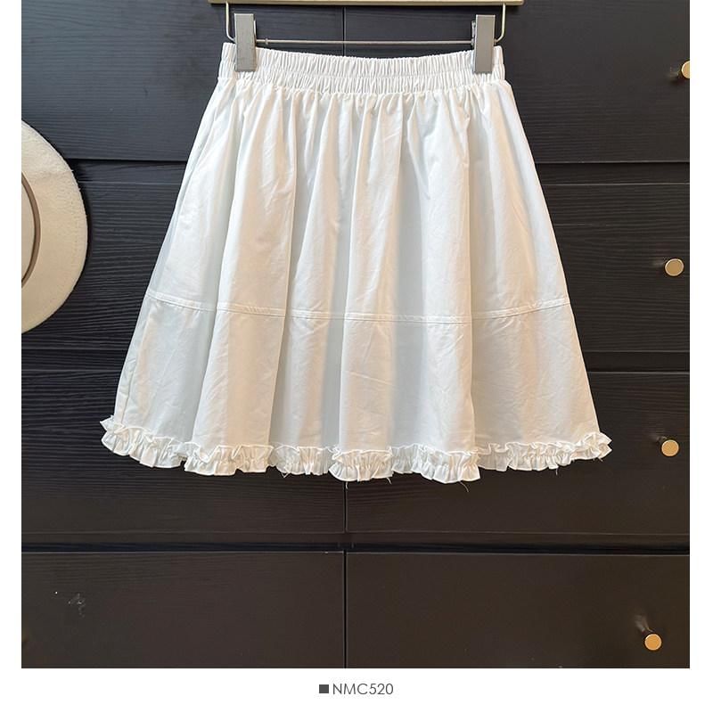 Elastic Waist Plain Frill Panel Mini A-Line Skirt