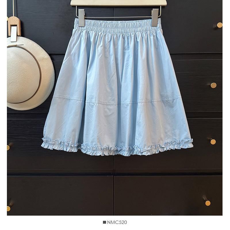 Elastic Waist Plain Frill Panel Mini A-Line Skirt