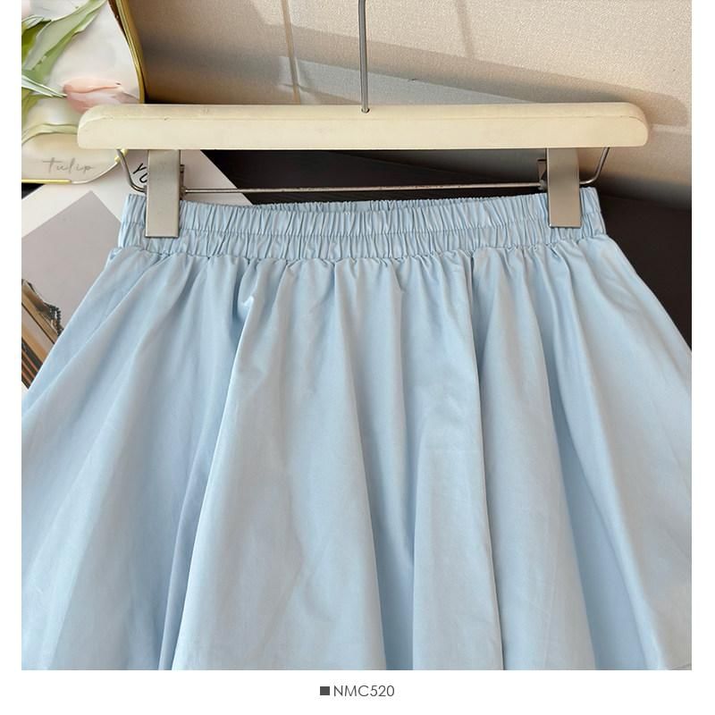 Elastic Waist Plain Frill Panel Mini A-Line Skirt